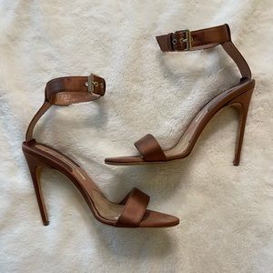 Brian Atwood brown satin heels